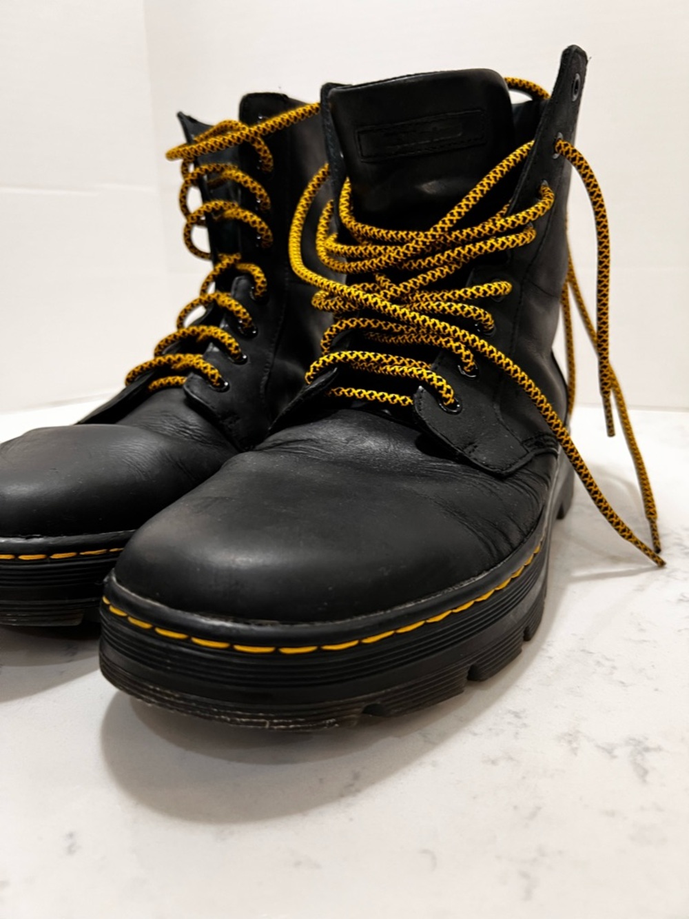 Dr. Martens Black Leather Lace-Up Boots with Yellow Accents - Picture 7 of 16